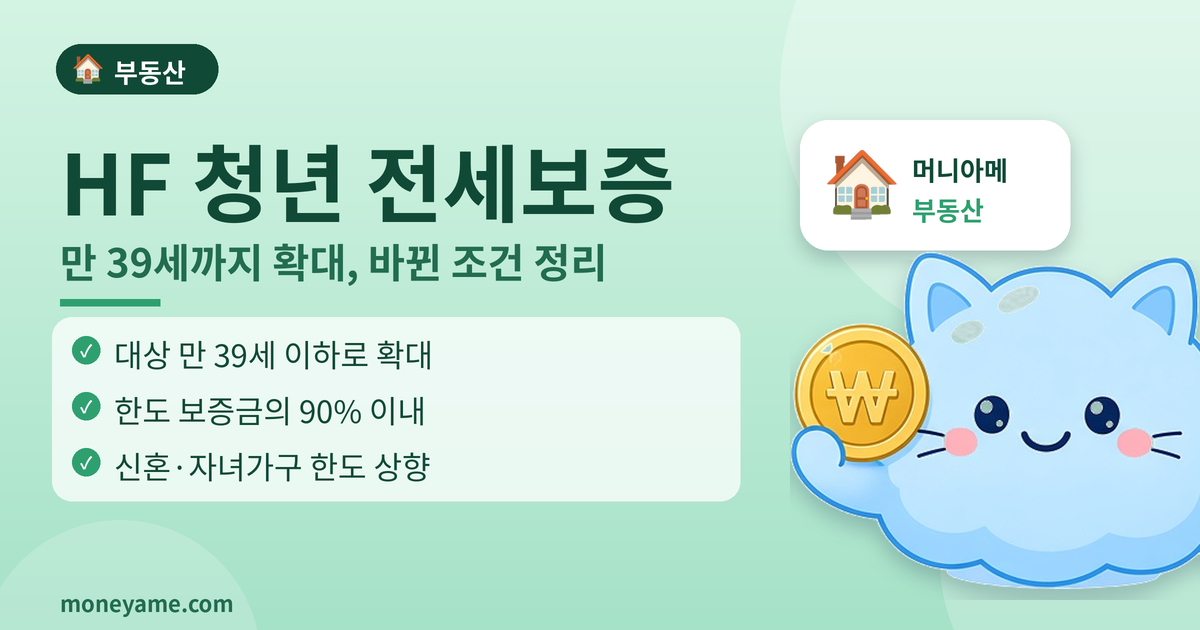HF 청년 전세보증 만 39세까지 확대: 청년전세대출 대상·한도·소득 조건 정리 (2026)