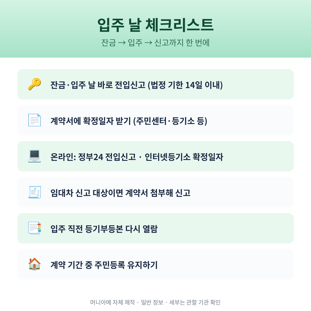 전세 입주 날 전입신고 확정일자 체크리스트